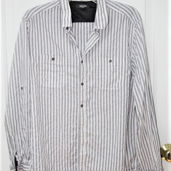 KENNETH COLE REACTION Striped Button Front Shirt L - Picture 6 of 8